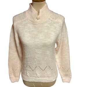 Vintage 1980s Deb Blush Pink Knit Sweater – Mock Neck Button Detail
